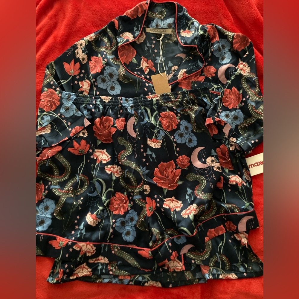 Their Nibs Snake Rose Satin Pyjama Set Size Large